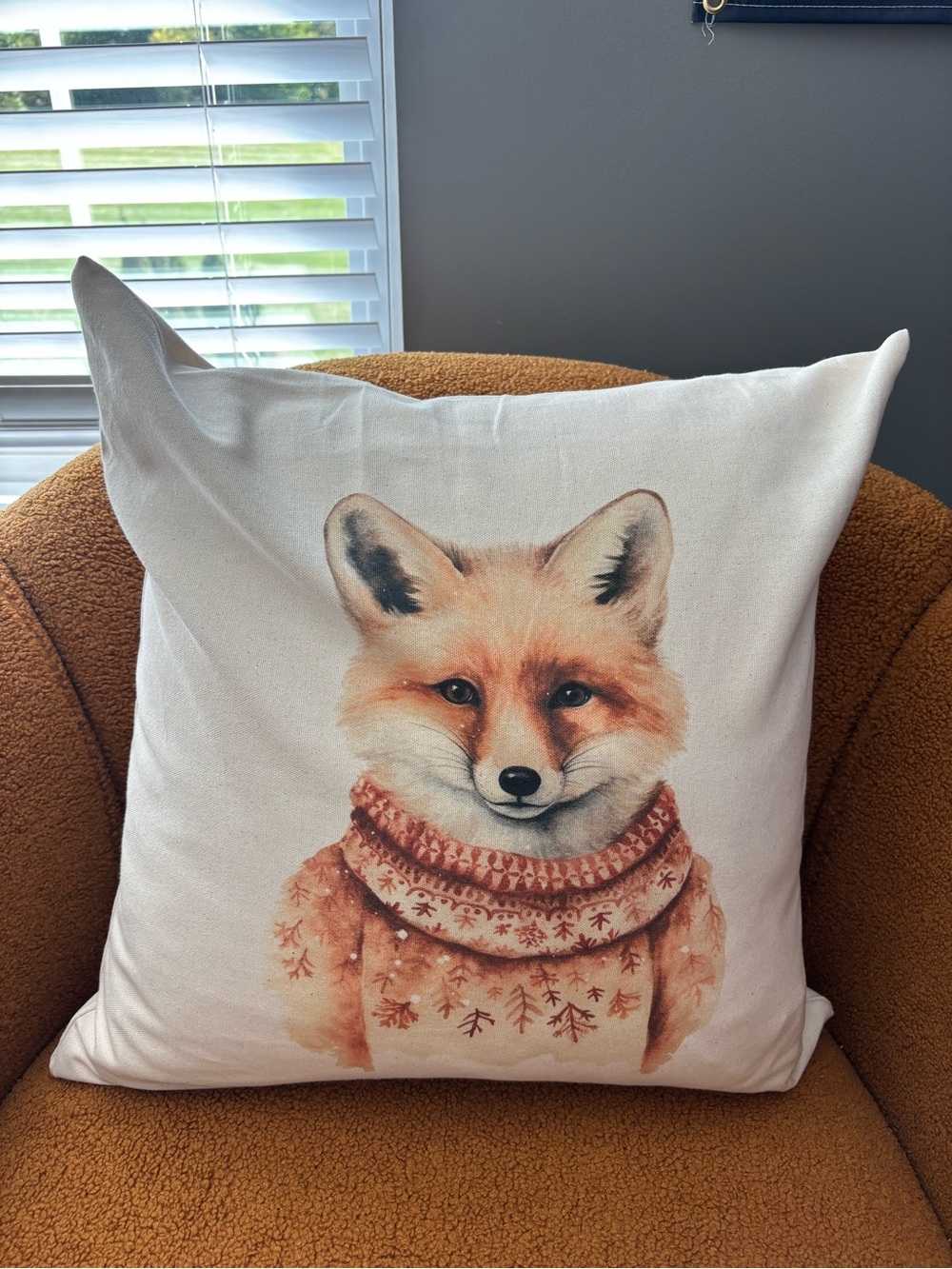 Fox Holiday Throw Pillow - Cream and Rust